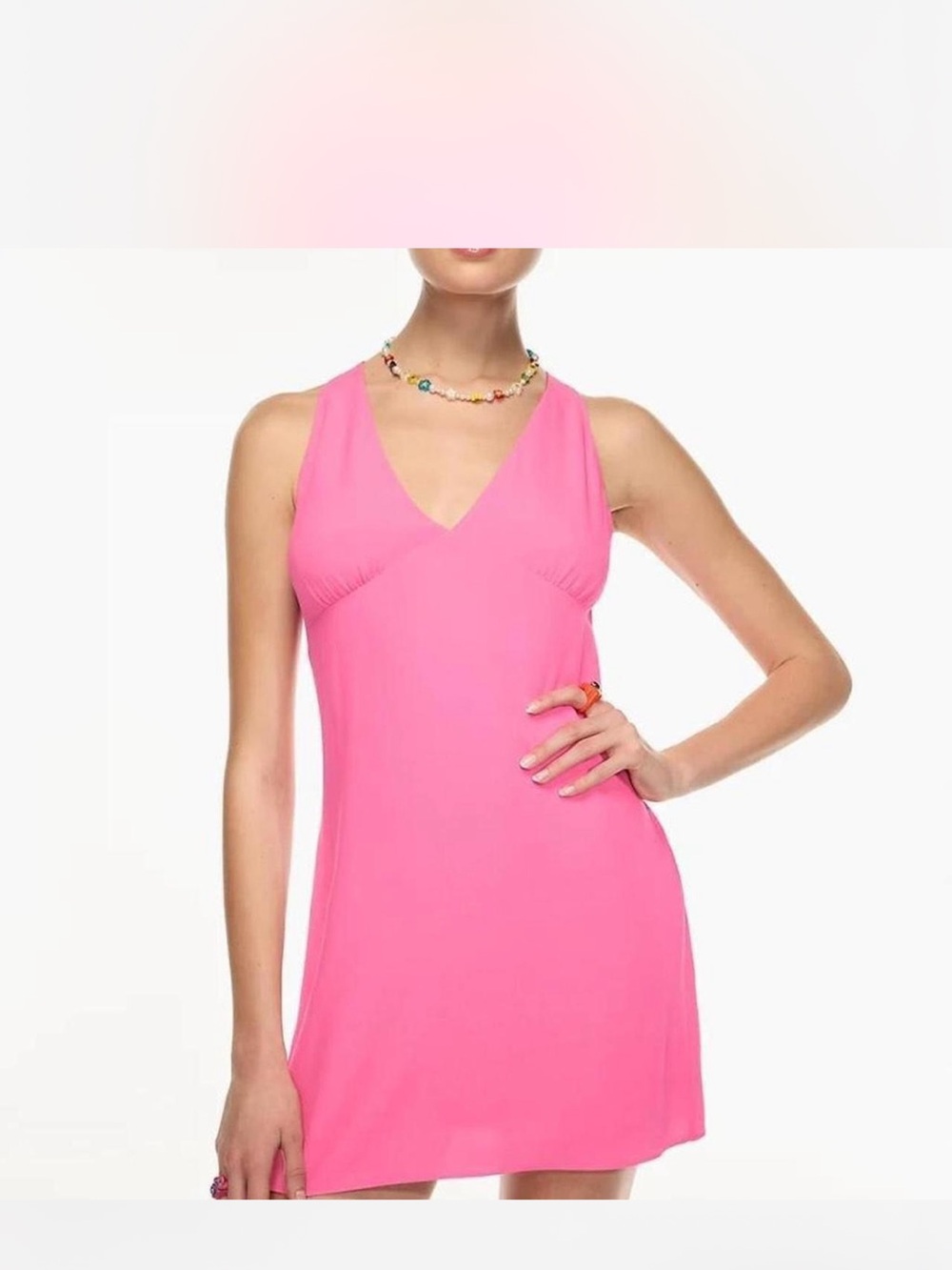 Aritzia Hot Pink V-Neck Sleeveless Mini Dress